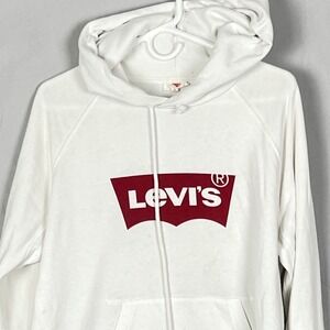 Levi's Hoodie Mens Medium Batwing Logo Graphic White Raglan Pullover Streetwear